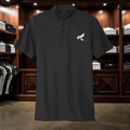 ADAPT black stretch pique mock collar henley shirt with moisture-wicking fabric and three-button placket